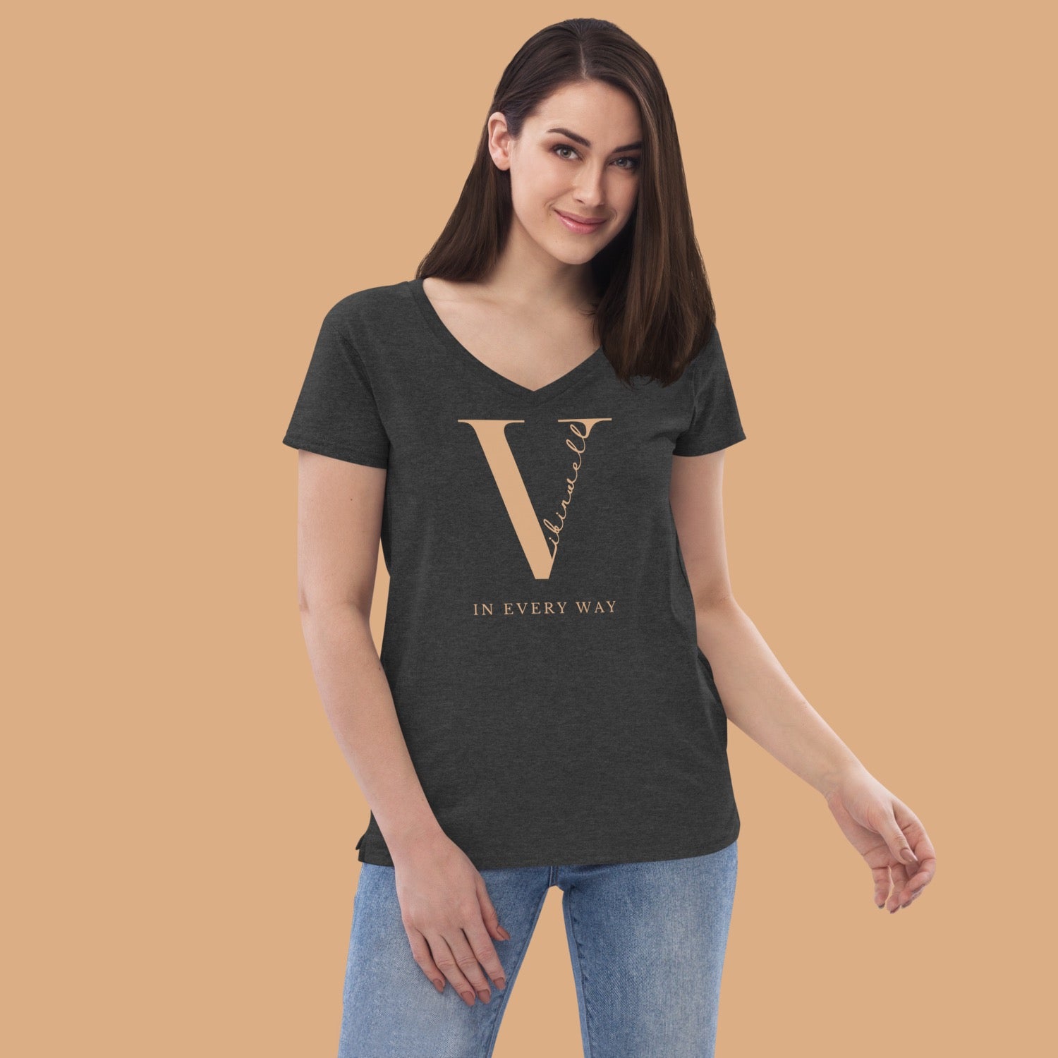 Original Vibinwell Women’s Recycled V-neck T-shirt Gold Logo