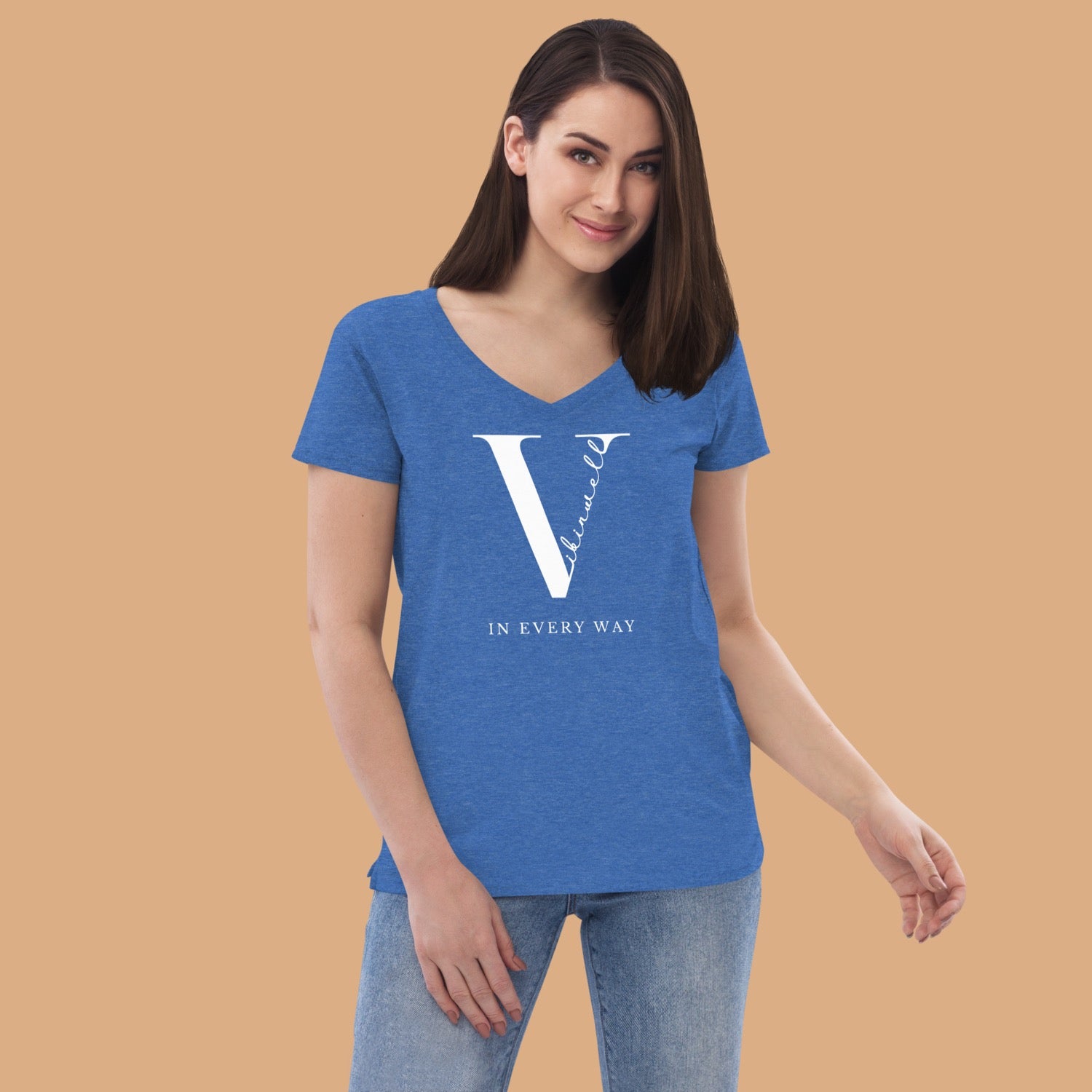 Original Vibinwell Women’s Recycled V-neck T-shirt White Logo