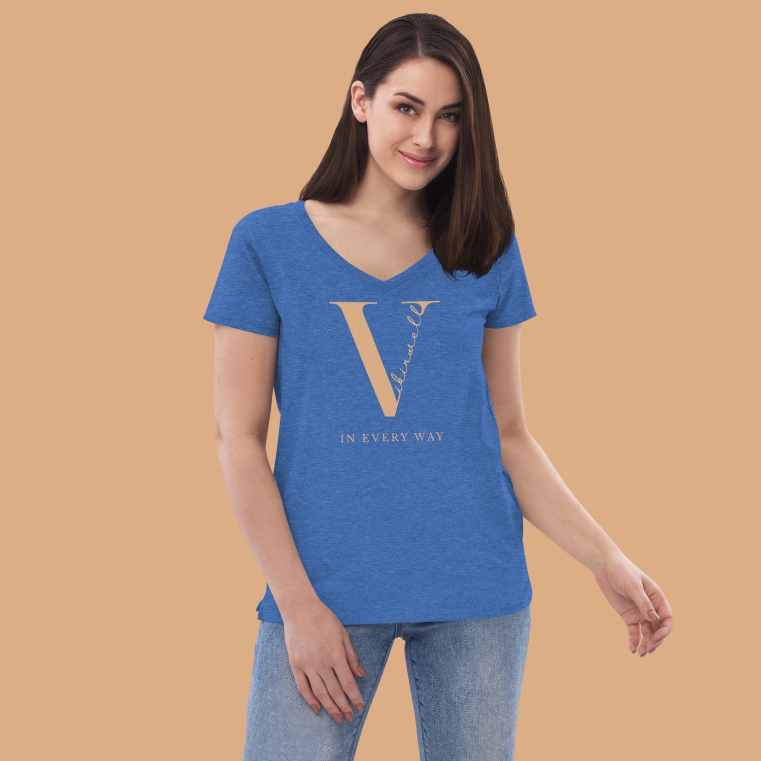 Original Vibinwell Women’s Recycled V-neck T-shirt Gold Logo