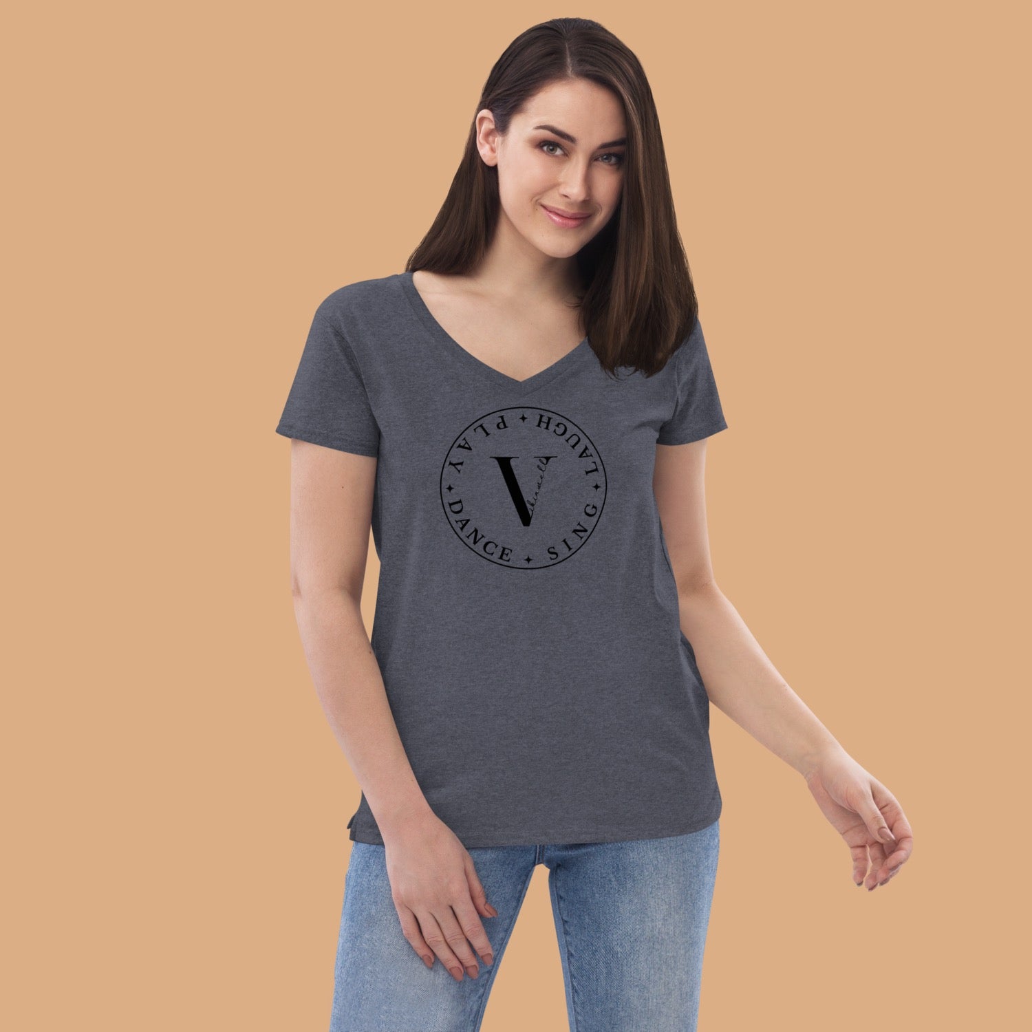 DSLP Vibinwell Women’s Recycled V-neck T-shirt Black Logo