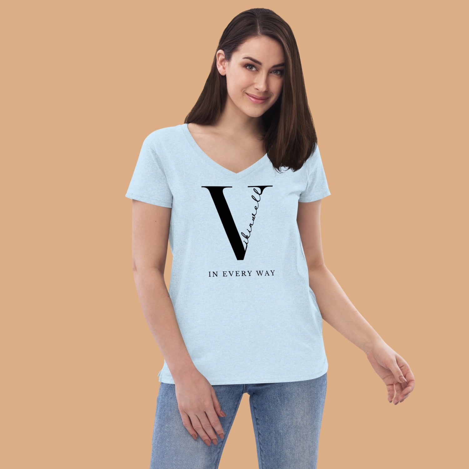 Original Vibinwell Women’s Recycled V-neck T-shirt Black Logo