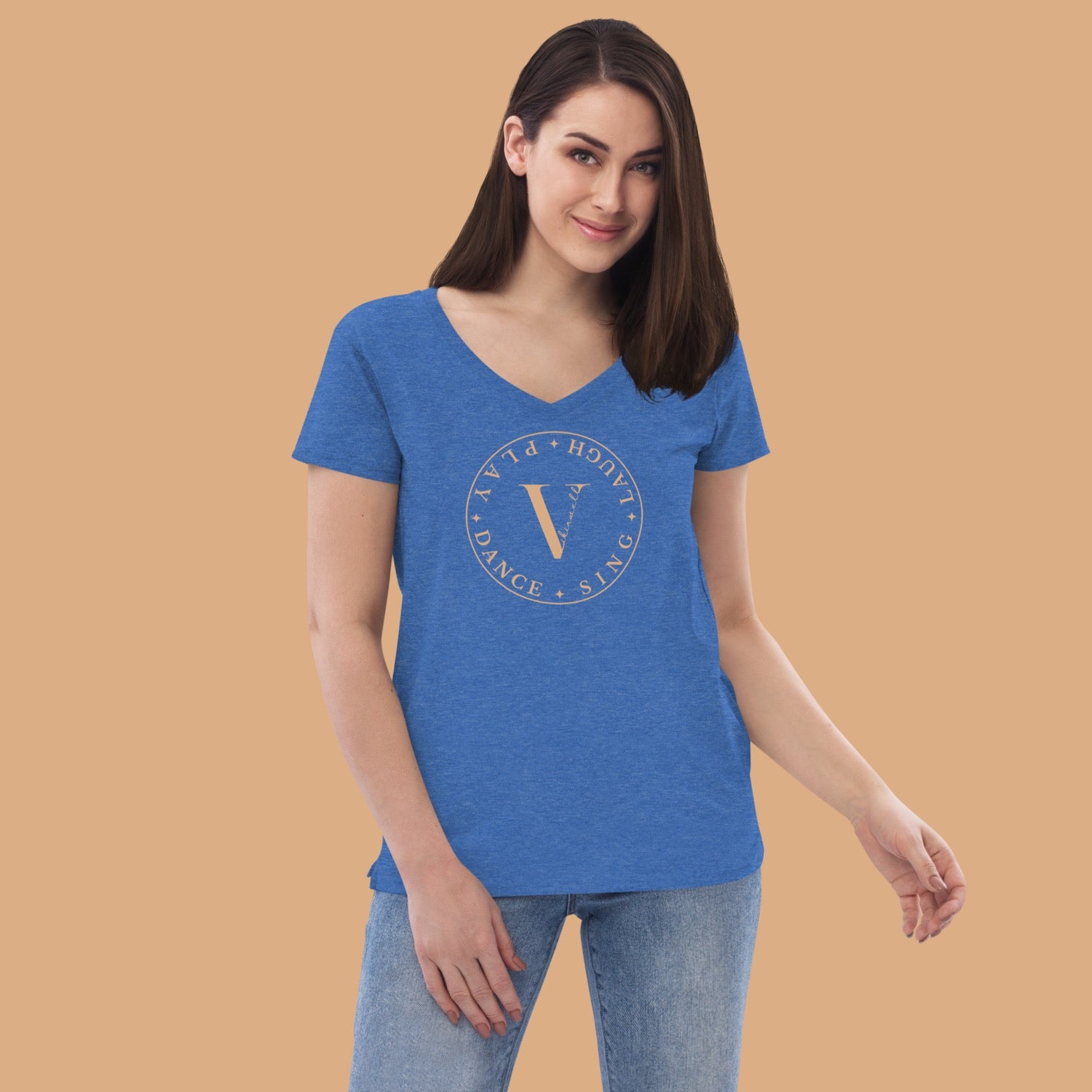 DSLP Vibinwell Women’s Recycled V-neck T-shirt Gold Logo