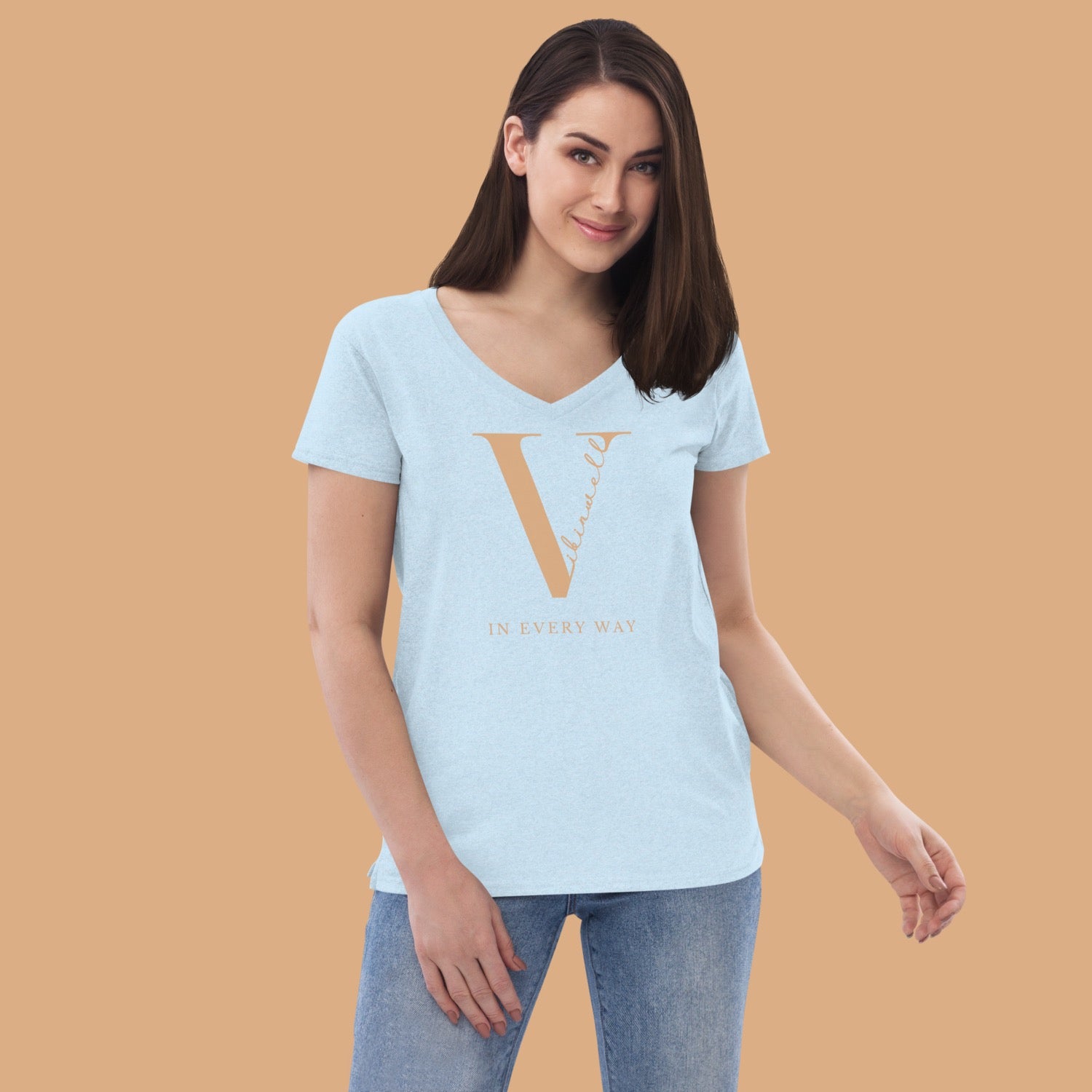 Original Vibinwell Women’s Recycled V-neck T-shirt Gold Logo