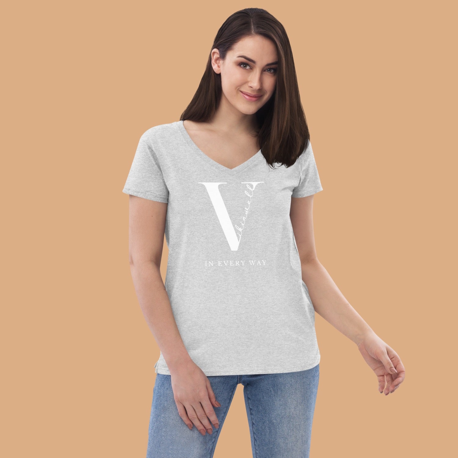 Original Vibinwell Women’s Recycled V-neck T-shirt White Logo