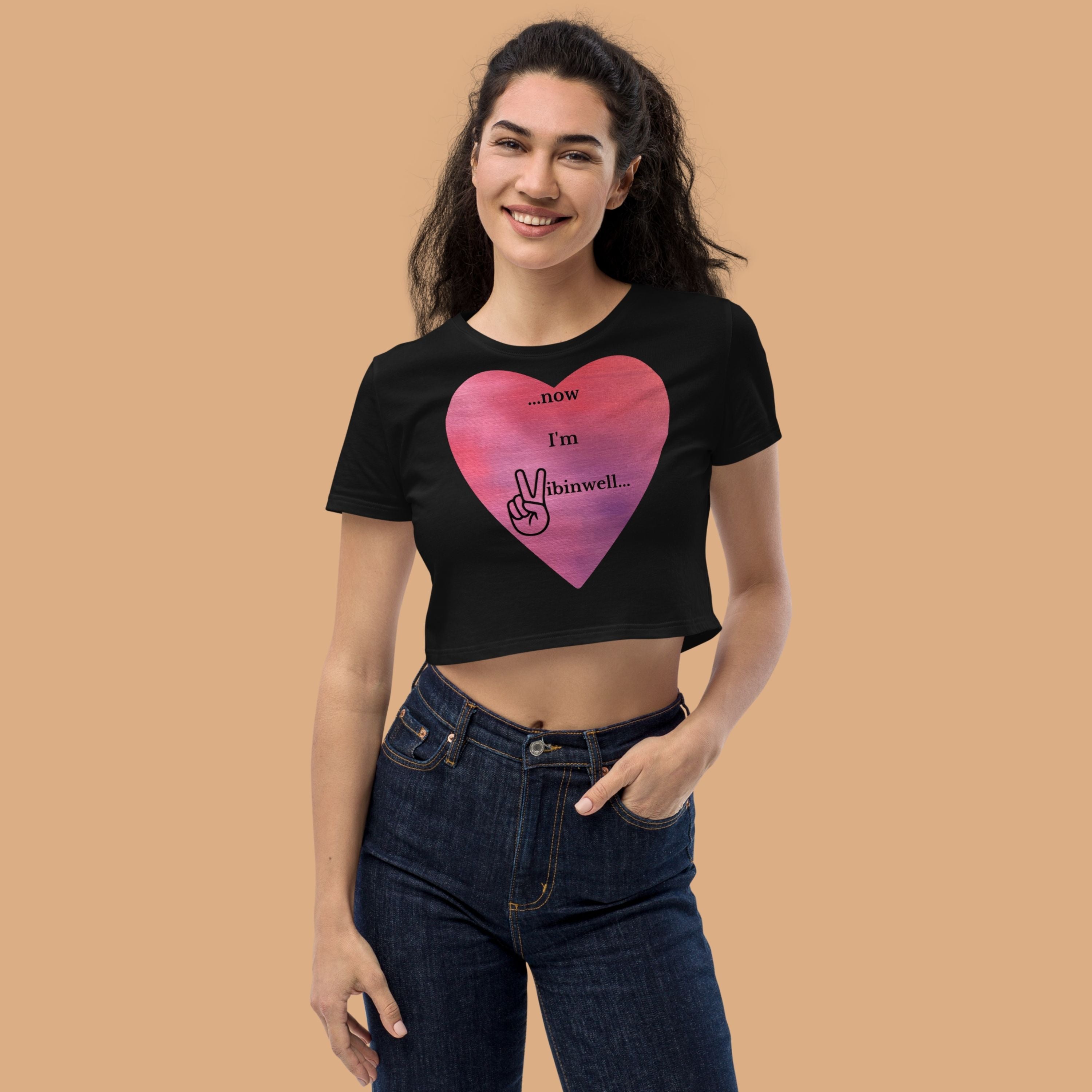 Organic Now I'm Vibinwell Crop Top - Cotton Candy Black