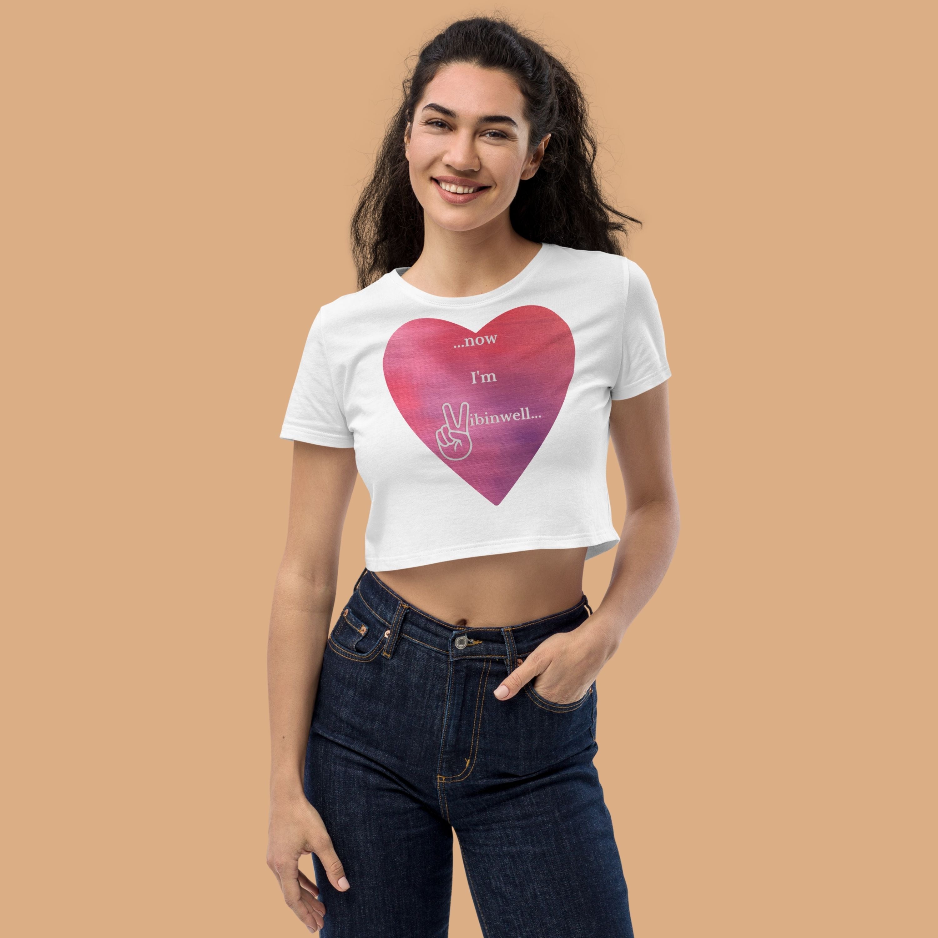 Organic Now I'm Vibinwell Crop Top - Cotton Candy White