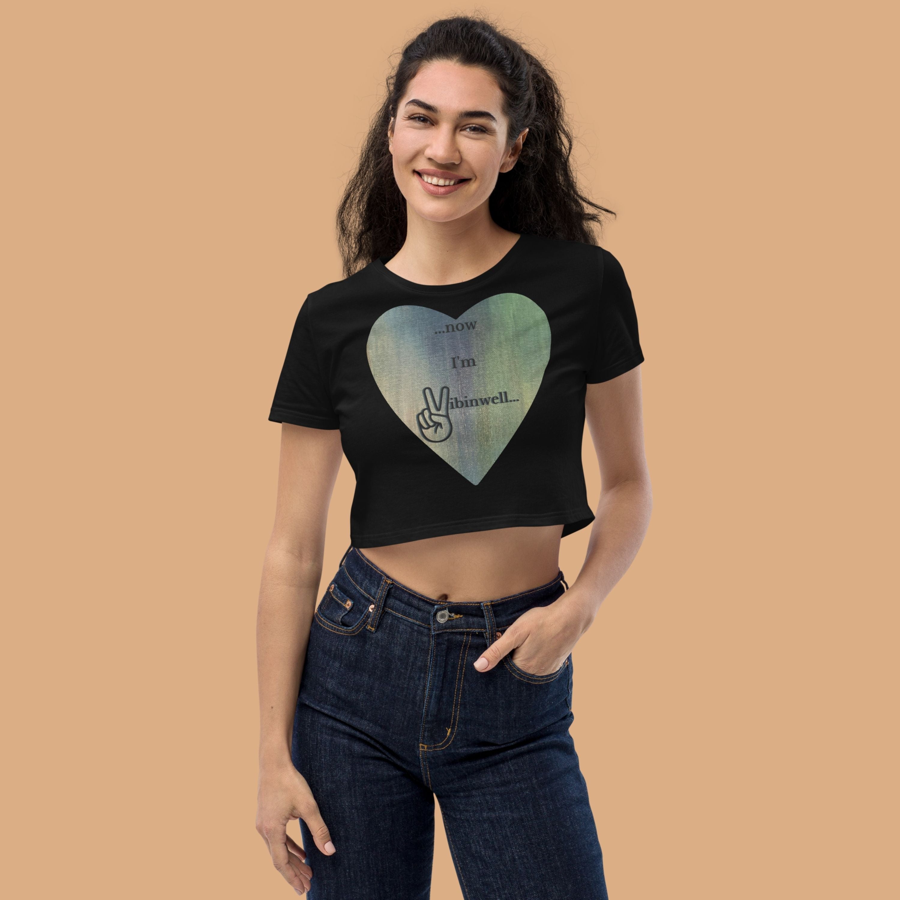 Organic Now I'm Vibinwell Crop Top - Peacock Black