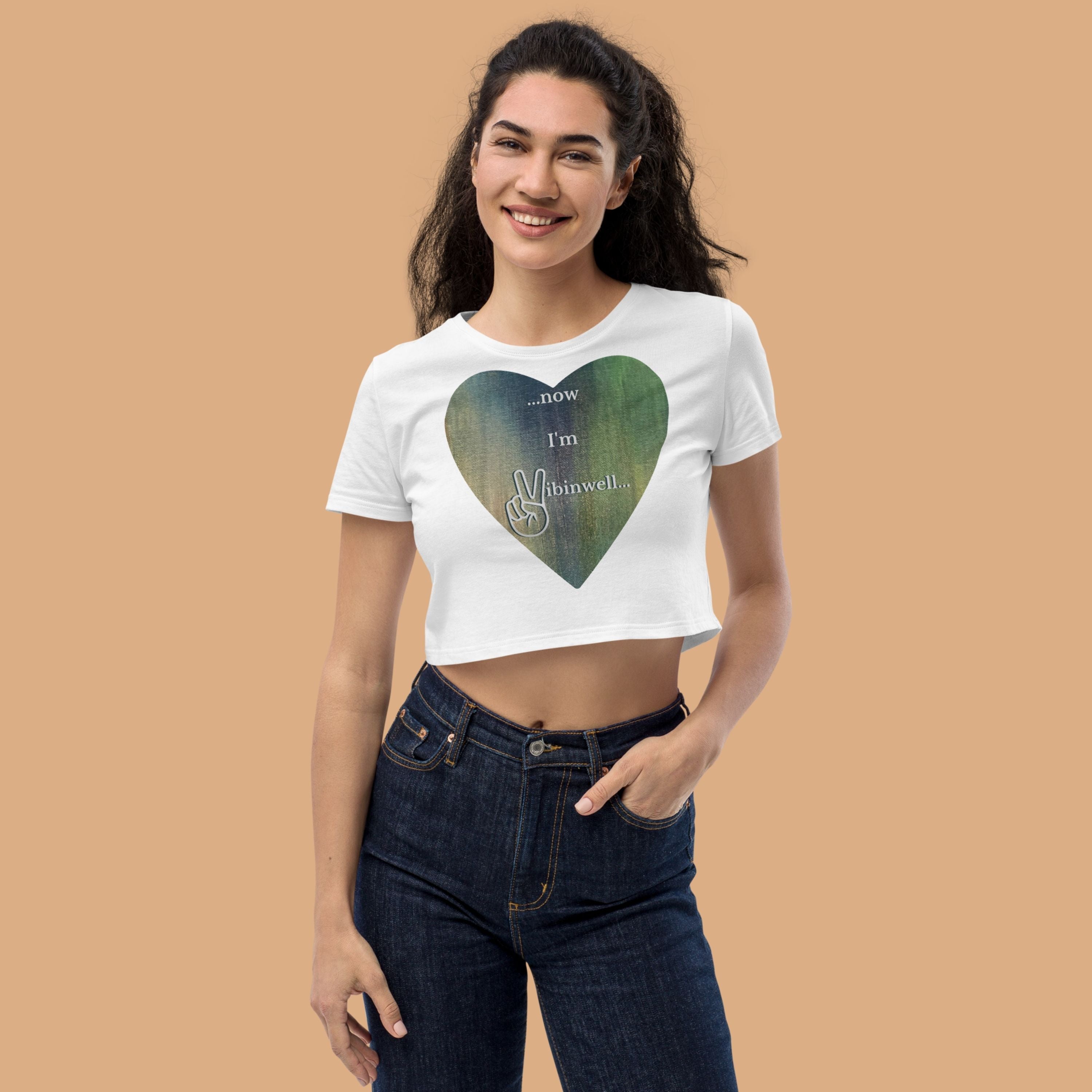 Organic Now I'm Vibinwell Crop Top - Peacock White