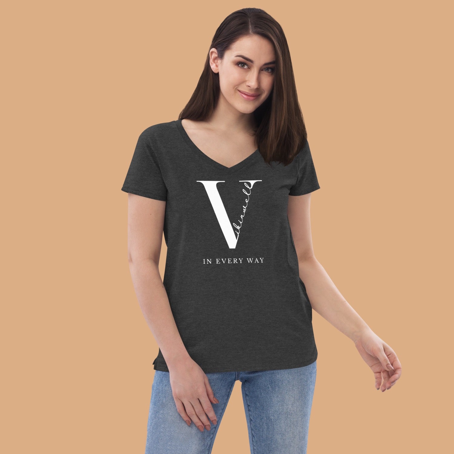 Original Vibinwell Women’s Recycled V-neck T-shirt White Logo